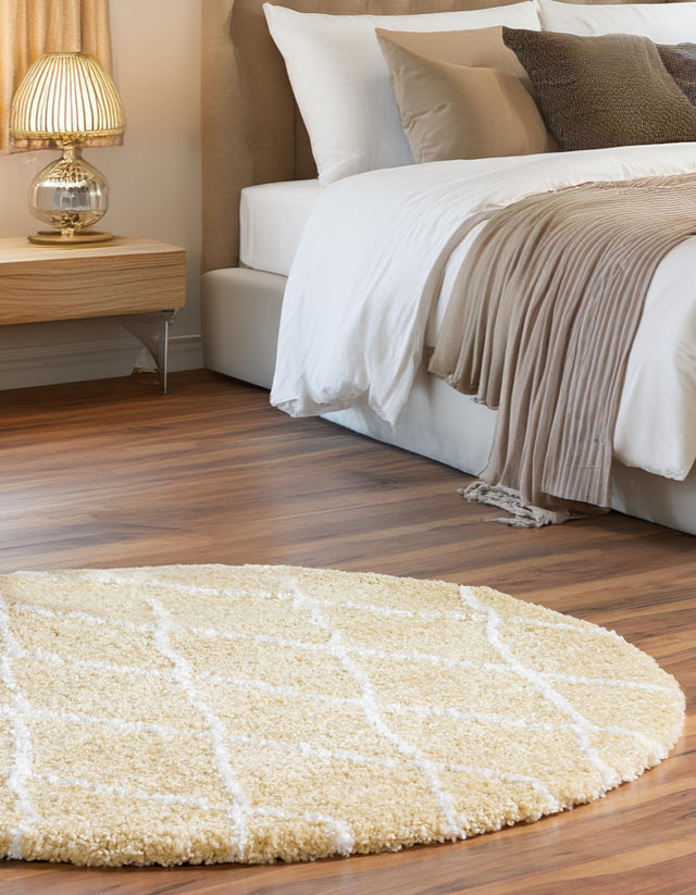 Yellow 5' 1 x 5' 1 Rabat Shag Round Area Rug Thick Soft Touch Fluffy & Plush Shaggy Pile Durable Geometric Carpet for Luxury Interior Design for Sale at Rug Engine