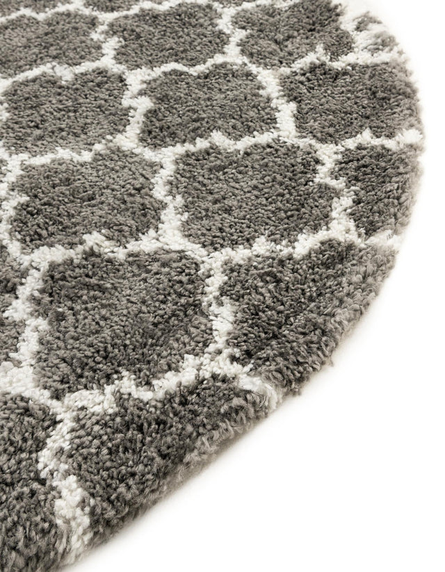 Gray 8' x 8' Rabat Shag Round Area Rug Thick Soft Touch Fluffy & Plush Shaggy Pile Durable Geometric Carpet for Luxury Interior Design for Sale at Rug Engine