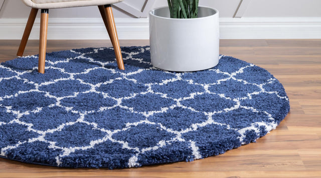 Navy Blue 8' x 8' Rabat Shag Round Area Rug Thick Soft Touch Fluffy & Plush Shaggy Pile Durable Geometric Carpet for Luxury Interior Design for Sale at Rug Engine
