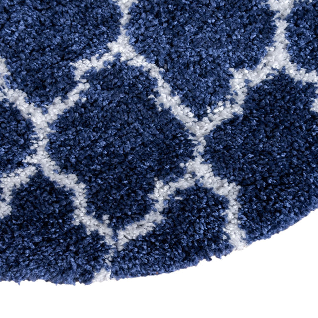 Navy Blue 8' x 8' Rabat Shag Round Area Rug Thick Soft Touch Fluffy & Plush Shaggy Pile Durable Geometric Carpet for Luxury Interior Design for Sale at Rug Engine