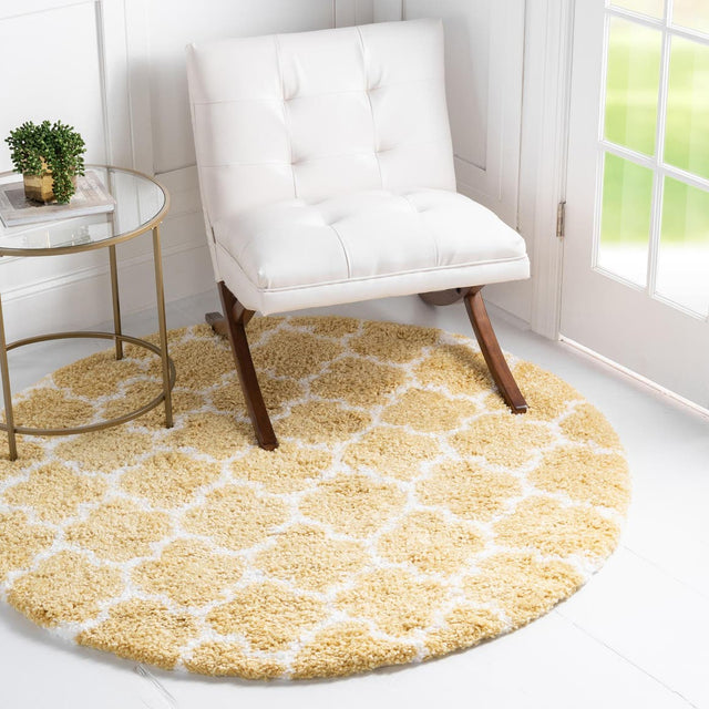 Yellow 8' x 8' Rabat Shag Round Area Rug Thick Soft Touch Fluffy & Plush Shaggy Pile Durable Geometric Carpet for Luxury Interior Design for Sale at Rug Engine