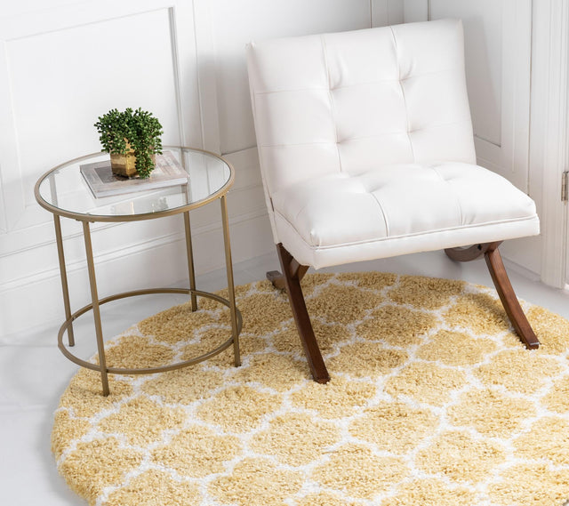 Yellow 8' x 8' Rabat Shag Round Area Rug Thick Soft Touch Fluffy & Plush Shaggy Pile Durable Geometric Carpet for Luxury Interior Design for Sale at Rug Engine