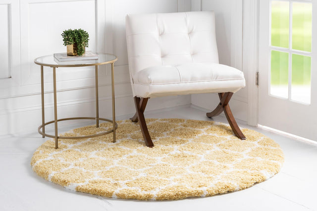Yellow 8' x 8' Rabat Shag Round Area Rug Thick Soft Touch Fluffy & Plush Shaggy Pile Durable Geometric Carpet for Luxury Interior Design for Sale at Rug Engine
