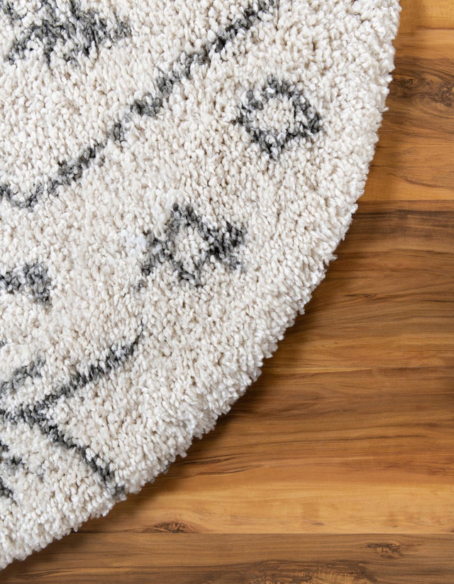 Pure Ivory 8' x 8' Rabat Shag Round Area Rug Thick Soft Touch Fluffy & Plush Shaggy Pile Durable Geometric Carpet for Luxury Interior Design for Sale at Rug Engine
