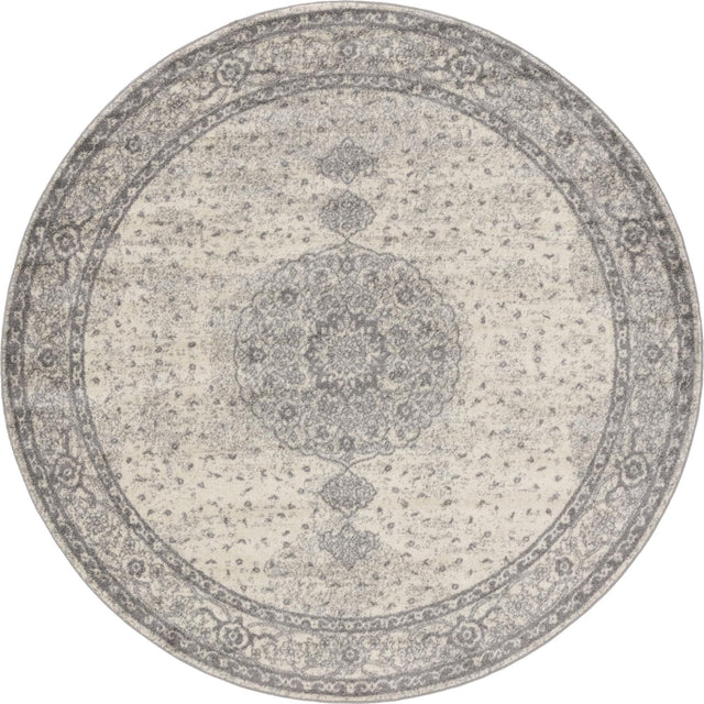 Gray 8' x 8' Bromley Round Area Rug 100% Polypropylene With Cotton Backing Vintage Distressed Colorful Traditional Carpet for Living Dining Rooms Offices for Sale at Rug Engine