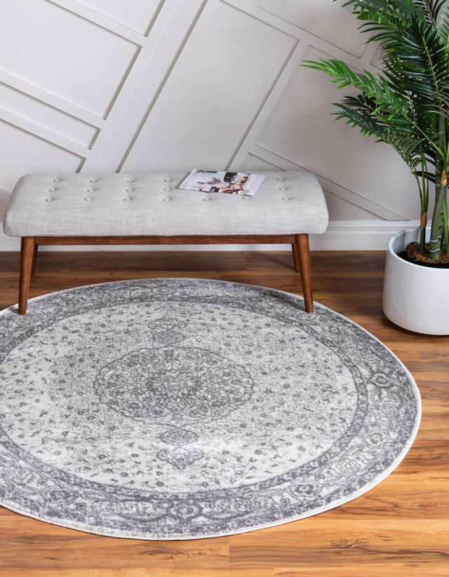 Gray 8' x 8' Bromley Round Area Rug 100% Polypropylene With Cotton Backing Vintage Distressed Colorful Traditional Carpet for Living Dining Rooms Offices for Sale at Rug Engine