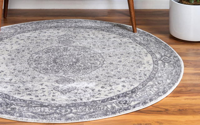 Gray 8' x 8' Bromley Round Area Rug 100% Polypropylene With Cotton Backing Vintage Distressed Colorful Traditional Carpet for Living Dining Rooms Offices for Sale at Rug Engine