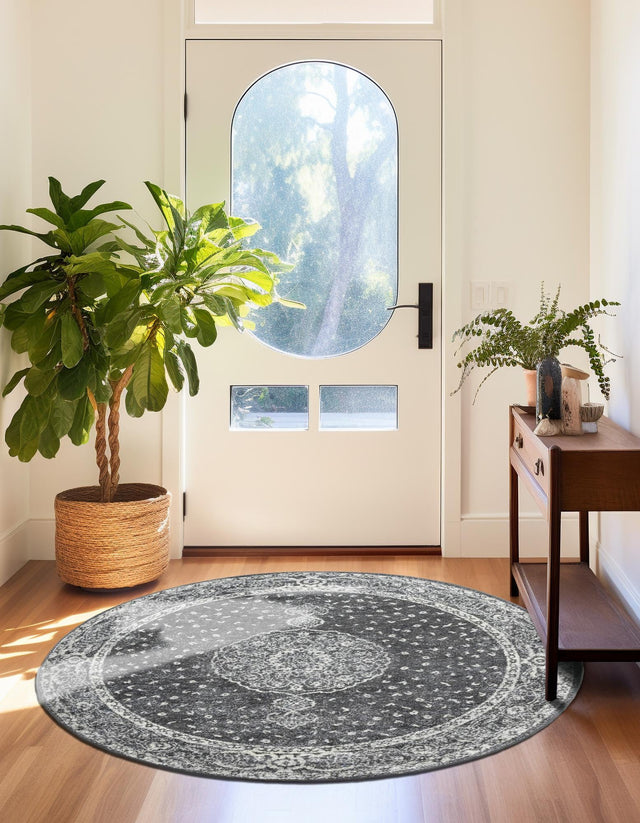 Dark Gray 5' 3 x 5' 3 Bromley Round Area Rug 100% Polypropylene With Cotton Backing Vintage Distressed Colorful Traditional Carpet for Living Dining Rooms Offices for Sale at Rug Engine