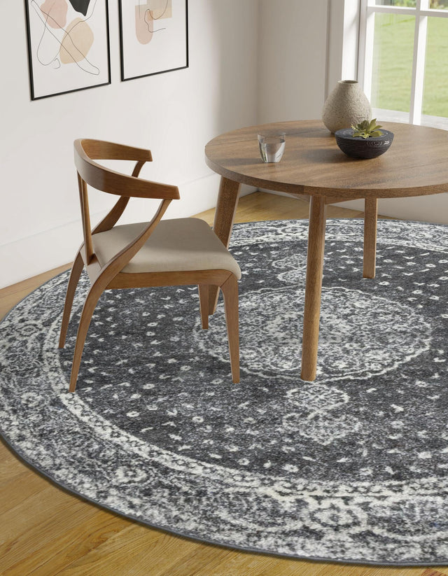 Dark Gray 5' 3 x 5' 3 Bromley Round Area Rug 100% Polypropylene With Cotton Backing Vintage Distressed Colorful Traditional Carpet for Living Dining Rooms Offices for Sale at Rug Engine