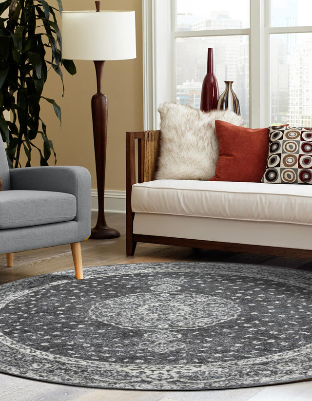 Dark Gray 5' 3 x 5' 3 Bromley Round Area Rug 100% Polypropylene With Cotton Backing Vintage Distressed Colorful Traditional Carpet for Living Dining Rooms Offices for Sale at Rug Engine