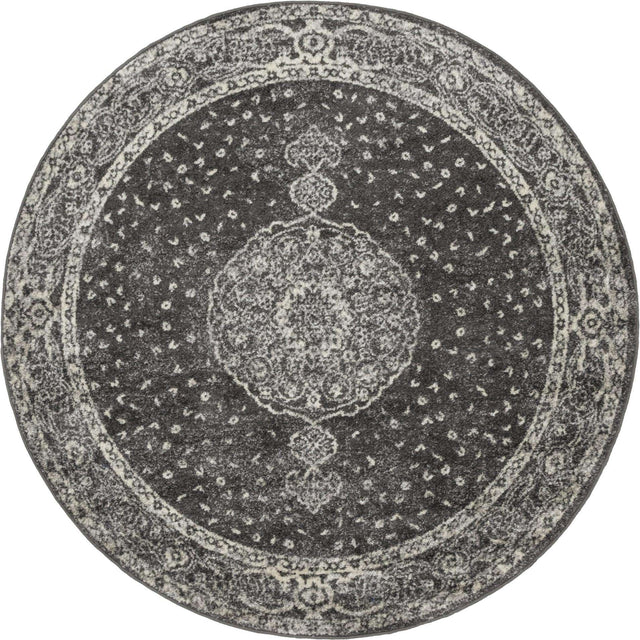Dark Gray 5' 3 x 5' 3 Bromley Round Area Rug 100% Polypropylene With Cotton Backing Vintage Distressed Colorful Traditional Carpet for Living Dining Rooms Offices for Sale at Rug Engine