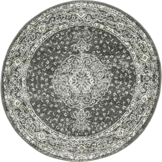 Dark Gray 3' 1 x 3' 1 Bromley Round Area Rug 100% Polypropylene With Cotton Backing Vintage Distressed Colorful Traditional Carpet for Living Dining Rooms Offices for Sale at Rug Engine