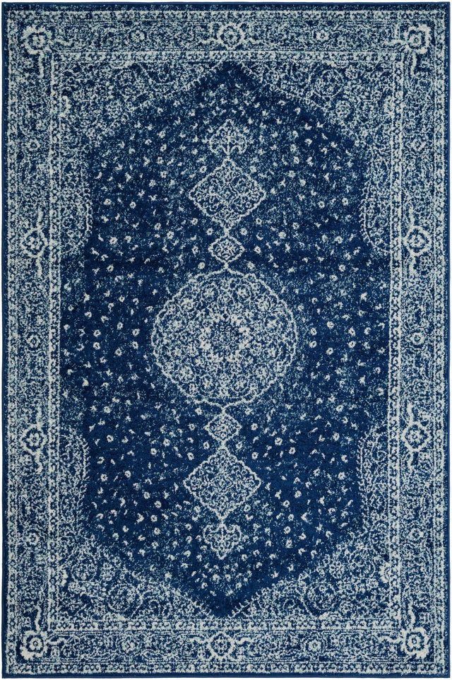 Navy Blue 5' 3 x 8' Bromley Rectangle Area Rug 100% Polypropylene With Cotton Backing Vintage Distressed Colorful Traditional Carpet for Living Dining Rooms Offices for Sale at Rug Engine