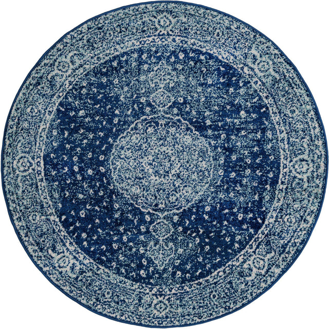Navy Blue 5' 3 x 5' 3 Bromley Round Area Rug 100% Polypropylene With Cotton Backing Vintage Distressed Colorful Traditional Carpet for Living Dining Rooms Offices for Sale at Rug Engine
