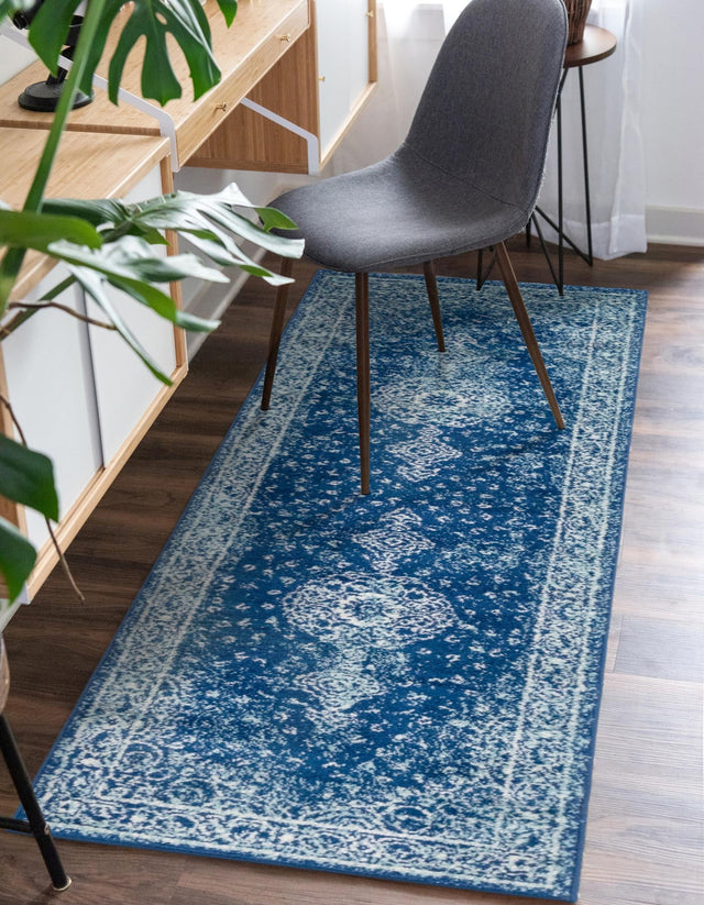 Navy Blue 2' x 7' 1 Bromley Runner Area Rug 100% Polypropylene With Cotton Backing Vintage Distressed Colorful Traditional Carpet for Living Dining Rooms Offices for Sale at Rug Engine