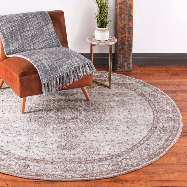 Light Brown 5' 1 x 5' 1 Bromley Round Area Rug 100% Polypropylene With Cotton Backing Vintage Distressed Colorful Traditional Carpet for Living Dining Rooms Offices for Sale at Rug Engine