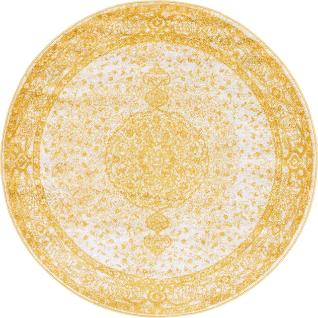 Yellow 5' 3 x 5' 3 Bromley Round Area Rug 100% Polypropylene With Cotton Backing Vintage Distressed Colorful Traditional Carpet for Living Dining Rooms Offices for Sale at Rug Engine