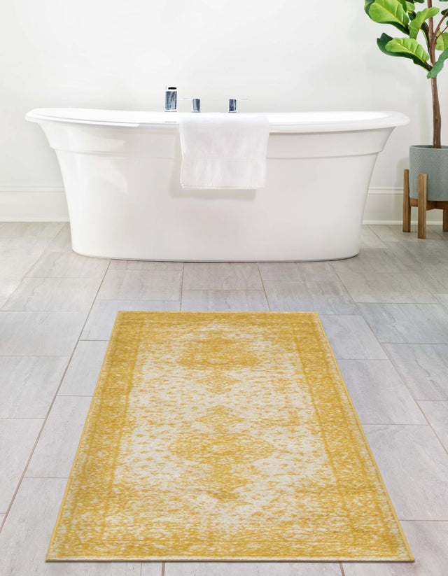 Yellow 2' x 9' Bromley Runner Area Rug 100% Polypropylene With Cotton Backing Vintage Distressed Colorful Traditional Carpet for Living Dining Rooms Offices for Sale at Rug Engine