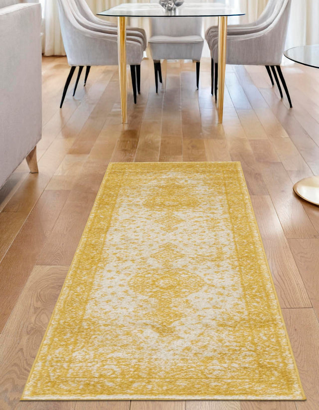 Yellow 2' x 6' 9 Bromley Runner Area Rug 100% Polypropylene With Cotton Backing Vintage Distressed Colorful Traditional Carpet for Living Dining Rooms Offices for Sale at Rug Engine