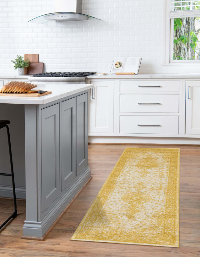 Yellow 2' x 13' 1 Bromley Runner Area Rug 100% Polypropylene With Cotton Backing Vintage Distressed Colorful Traditional Carpet for Living Dining Rooms Offices for Sale at Rug Engine