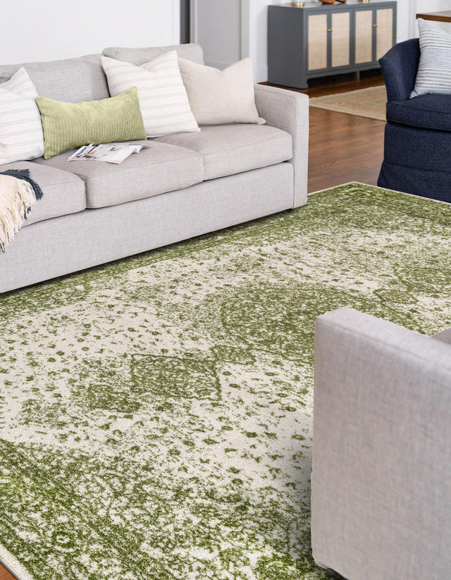 Green 7' 10 x 10' Bromley Rectangle Area Rug 100% Polypropylene With Cotton Backing Vintage Distressed Colorful Traditional Carpet for Living Dining Rooms Offices for Sale at Rug Engine