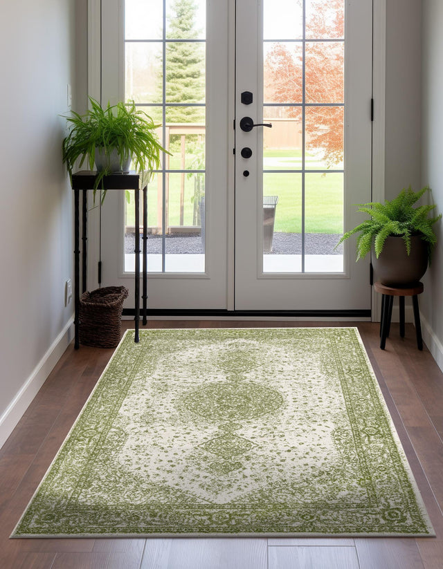 Green 7' 10 x 10' Bromley Rectangle Area Rug 100% Polypropylene With Cotton Backing Vintage Distressed Colorful Traditional Carpet for Living Dining Rooms Offices for Sale at Rug Engine