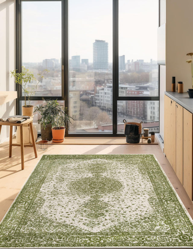 Green 7' 10 x 10' Bromley Rectangle Area Rug 100% Polypropylene With Cotton Backing Vintage Distressed Colorful Traditional Carpet for Living Dining Rooms Offices for Sale at Rug Engine