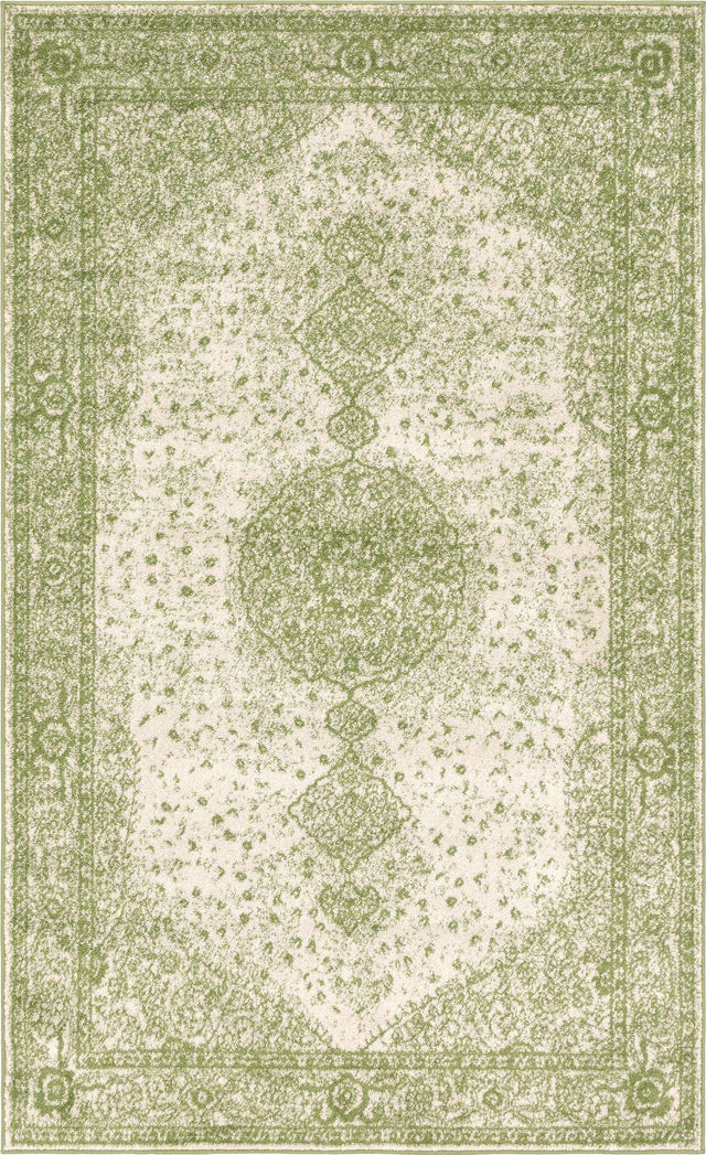 Green 5' 3 x 8' Bromley Rectangle Area Rug 100% Polypropylene With Cotton Backing Vintage Distressed Colorful Traditional Carpet for Living Dining Rooms Offices for Sale at Rug Engine