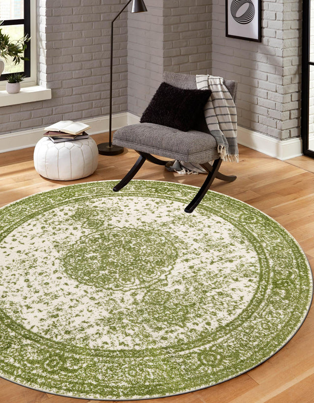 Green 5' 3 x 5' 3 Bromley Round Area Rug 100% Polypropylene With Cotton Backing Vintage Distressed Colorful Traditional Carpet for Living Dining Rooms Offices for Sale at Rug Engine