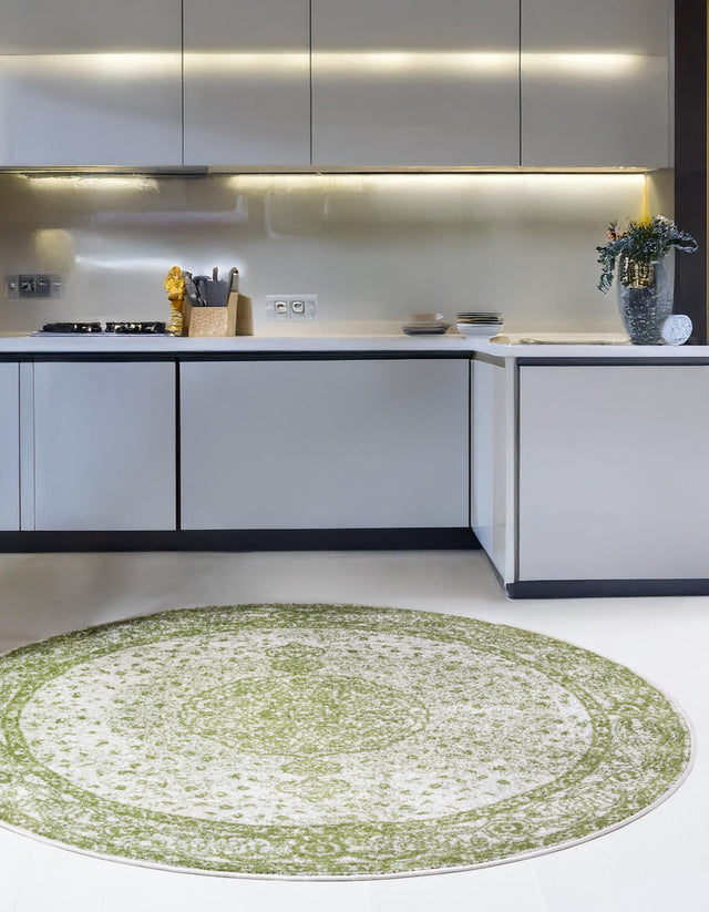 Green 12' x 12' Bromley Round Area Rug 100% Polypropylene With Cotton Backing Vintage Distressed Colorful Traditional Carpet for Living Dining Rooms Offices for Sale at Rug Engine