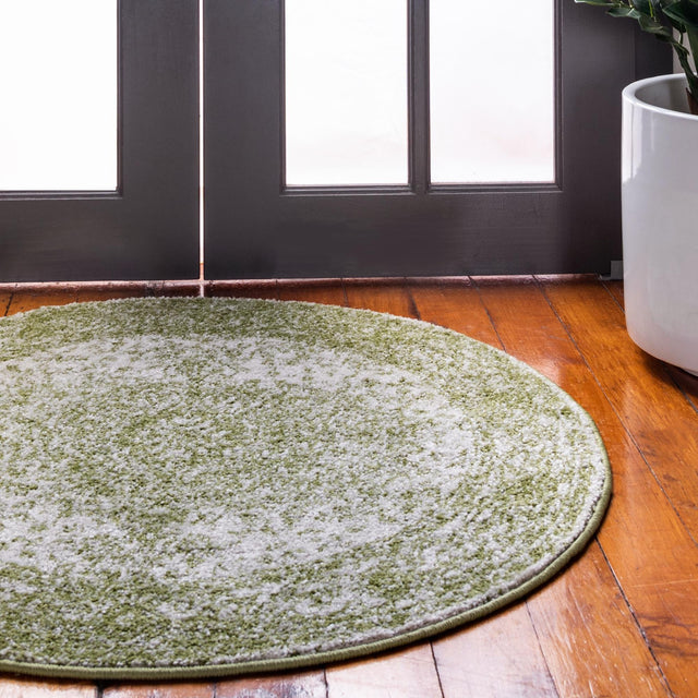 Green 5' 3 x 5' 3 Bromley Round Area Rug 100% Polypropylene With Cotton Backing Vintage Distressed Colorful Traditional Carpet for Living Dining Rooms Offices for Sale at Rug Engine