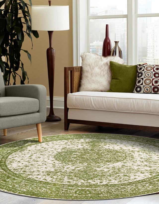 Green 5' 3 x 5' 3 Bromley Round Area Rug 100% Polypropylene With Cotton Backing Vintage Distressed Colorful Traditional Carpet for Living Dining Rooms Offices for Sale at Rug Engine
