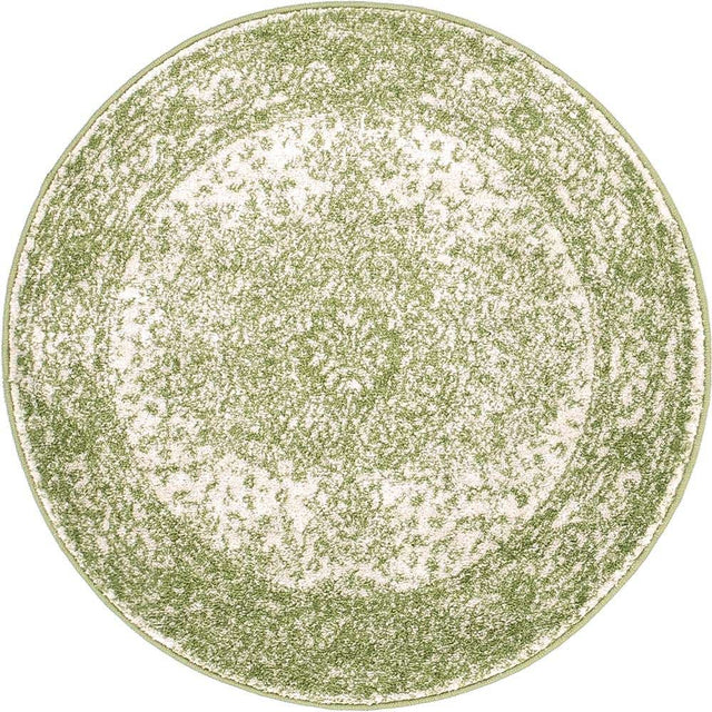 Green 3' 1 x 3' 1 Bromley Round Area Rug 100% Polypropylene With Cotton Backing Vintage Distressed Colorful Traditional Carpet for Living Dining Rooms Offices for Sale at Rug Engine