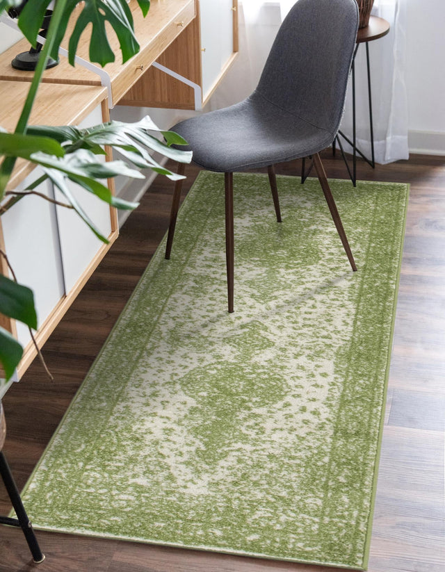 Green 2' x 8' 8 Bromley Runner Area Rug 100% Polypropylene With Cotton Backing Vintage Distressed Colorful Traditional Carpet for Living Dining Rooms Offices for Sale at Rug Engine