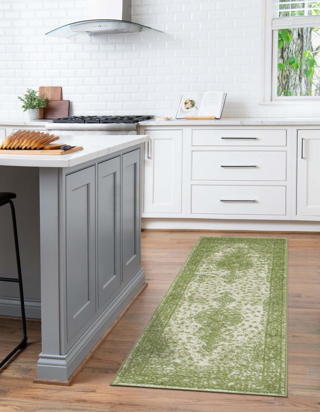 Green 2' x 6' 7 Bromley Runner Area Rug 100% Polypropylene With Cotton Backing Vintage Distressed Colorful Traditional Carpet for Living Dining Rooms Offices for Sale at Rug Engine