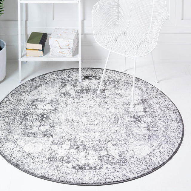 Ivory 3' x 3' Bromley Round Area Rug 100% Polypropylene With Cotton Backing Vintage Distressed Colorful Traditional Carpet for Living Dining Rooms Offices for Sale at Rug Engine