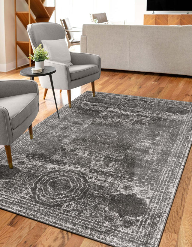 Dark Gray 9' x 12' Bromley Rectangle Area Rug 100% Polypropylene With Cotton Backing Vintage Distressed Colorful Traditional Carpet for Living Dining Rooms Offices for Sale at Rug Engine