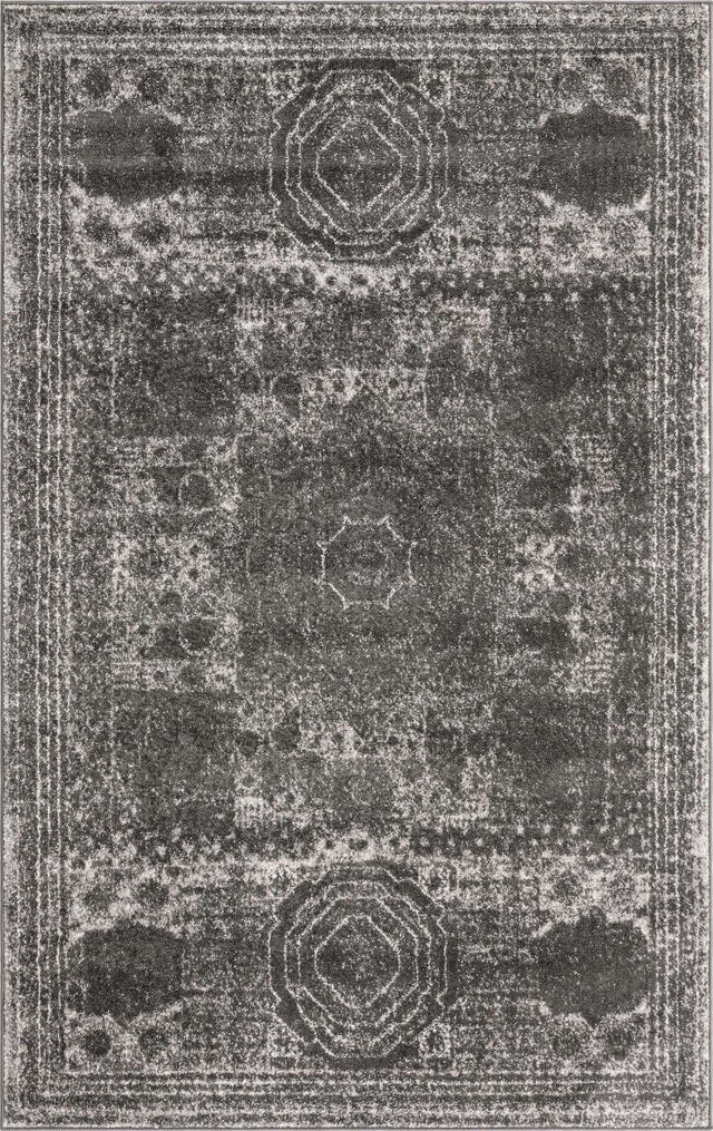 Dark Gray 5' 3 x 8' Bromley Rectangle Area Rug 100% Polypropylene With Cotton Backing Vintage Distressed Colorful Traditional Carpet for Living Dining Rooms Offices for Sale at Rug Engine