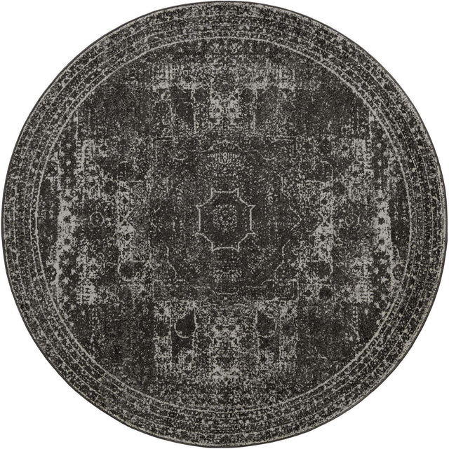 Dark Gray 7' 10 x 7' 10 Bromley Round Area Rug 100% Polypropylene With Cotton Backing Vintage Distressed Colorful Traditional Carpet for Living Dining Rooms Offices for Sale at Rug Engine