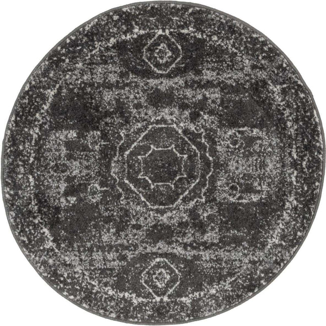 Dark Gray 3' 1 x 3' 1 Bromley Round Area Rug 100% Polypropylene With Cotton Backing Vintage Distressed Colorful Traditional Carpet for Living Dining Rooms Offices for Sale at Rug Engine