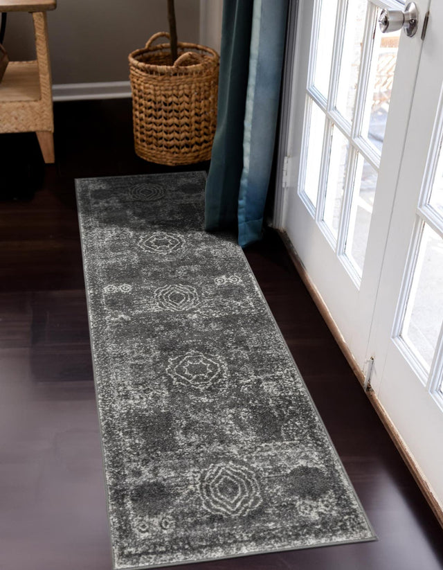 Dark Gray 2' x 9' Bromley Runner Area Rug 100% Polypropylene With Cotton Backing Vintage Distressed Colorful Traditional Carpet for Living Dining Rooms Offices for Sale at Rug Engine