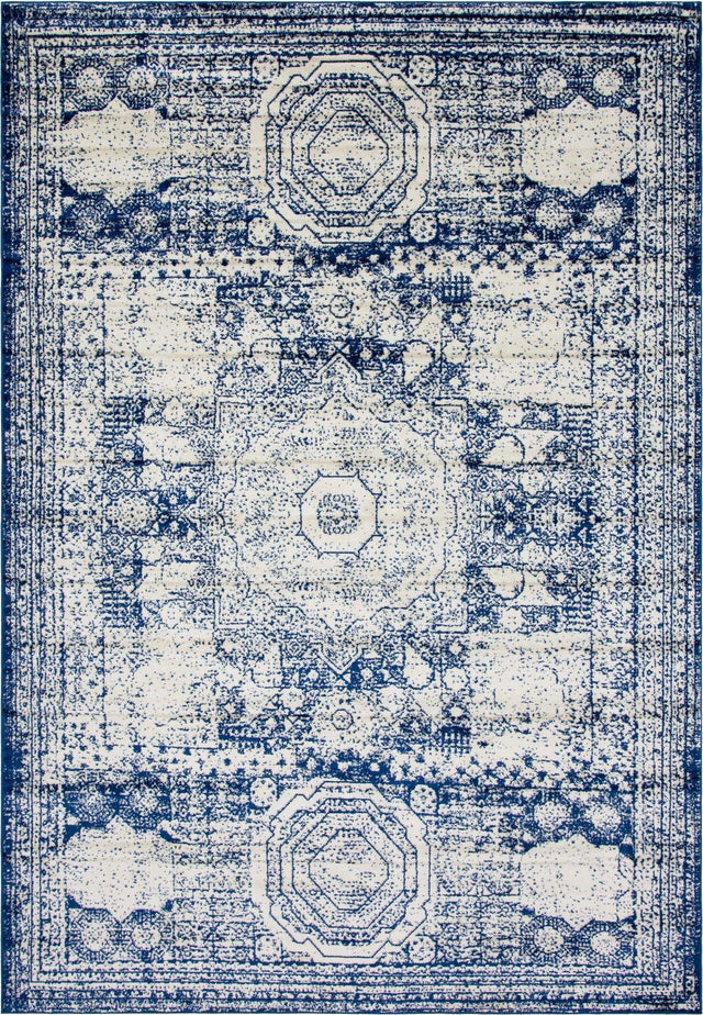 Ivory and Blue 10' x 14' 1 Bromley Rectangle Area Rug 100% Polypropylene With Cotton Backing Vintage Distressed Colorful Traditional Carpet for Living Dining Rooms Offices for Sale at Rug Engine