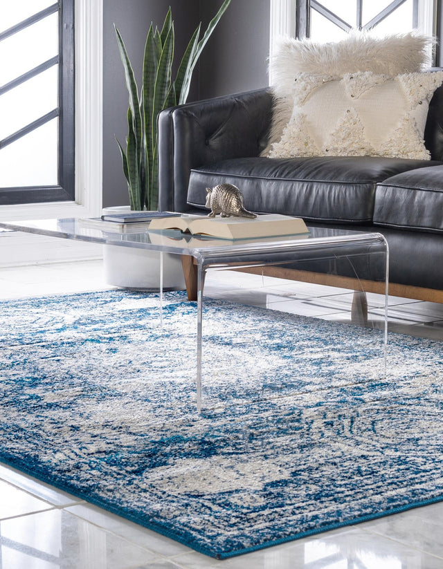 Ivory and Blue 5' 3 x 8' Bromley Rectangle Area Rug 100% Polypropylene With Cotton Backing Vintage Distressed Colorful Traditional Carpet for Living Dining Rooms Offices for Sale at Rug Engine