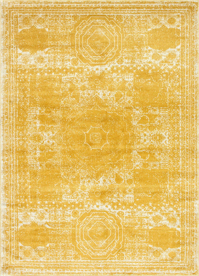 Yellow 9' x 12' Bromley Rectangle Area Rug 100% Polypropylene With Cotton Backing Vintage Distressed Colorful Traditional Carpet for Living Dining Rooms Offices for Sale at Rug Engine