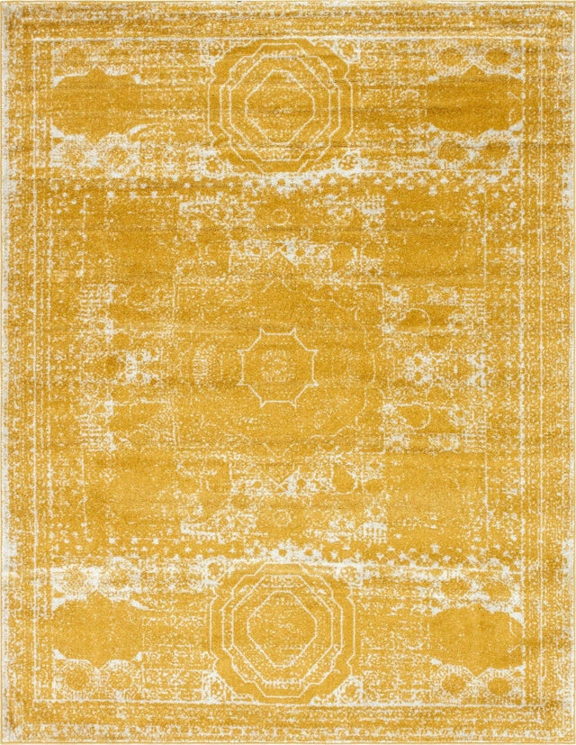 Yellow 7' 10 x 10' Bromley Rectangle Area Rug 100% Polypropylene With Cotton Backing Vintage Distressed Colorful Traditional Carpet for Living Dining Rooms Offices for Sale at Rug Engine