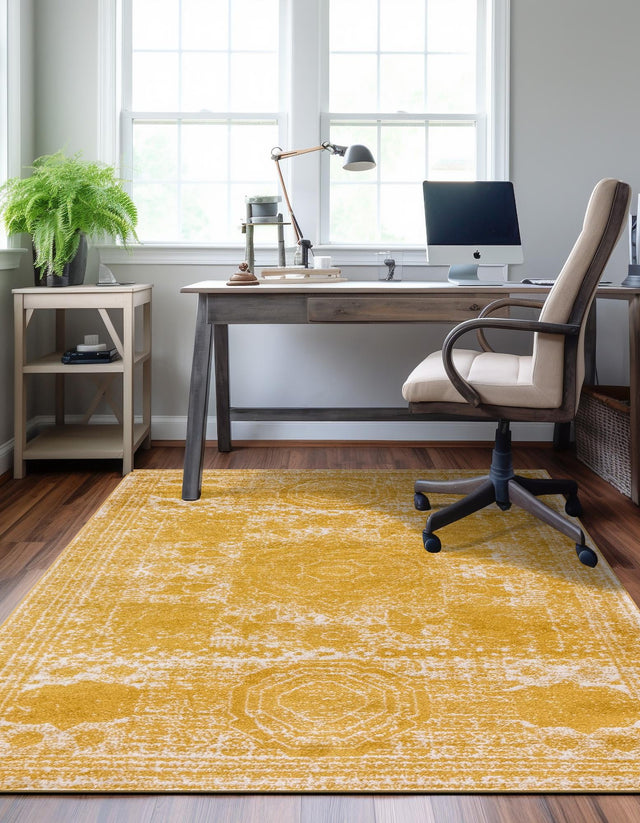 Yellow 9' x 12' Bromley Rectangle Area Rug 100% Polypropylene With Cotton Backing Vintage Distressed Colorful Traditional Carpet for Living Dining Rooms Offices for Sale at Rug Engine