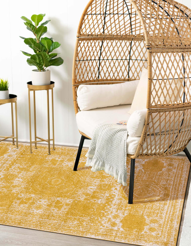 Yellow 2' x 3' 1 Bromley Rectangle Area Rug 100% Polypropylene With Cotton Backing Vintage Distressed Colorful Traditional Carpet for Living Dining Rooms Offices for Sale at Rug Engine