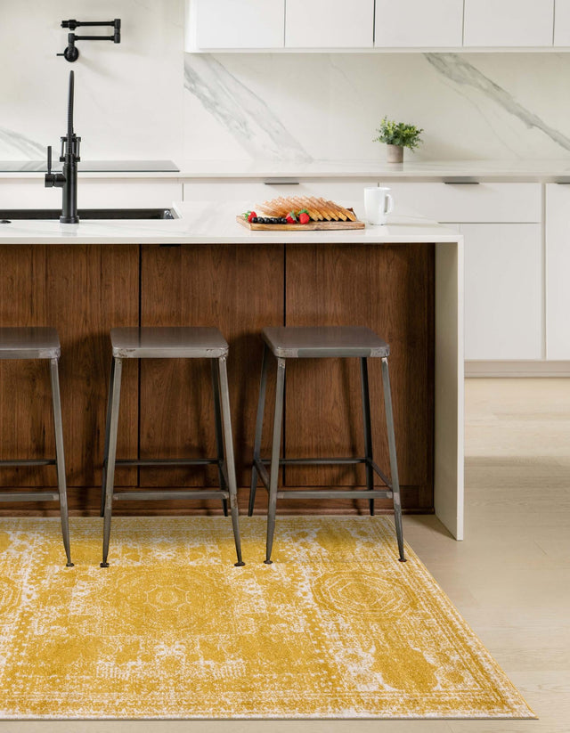 Yellow 7' 1 x 10' Bromley Rectangle Area Rug 100% Polypropylene With Cotton Backing Vintage Distressed Colorful Traditional Carpet for Living Dining Rooms Offices for Sale at Rug Engine