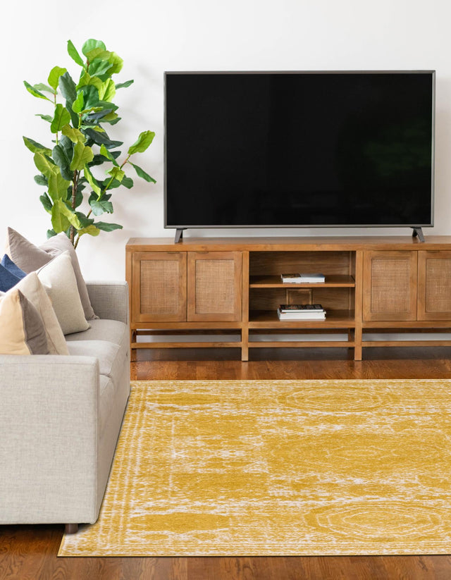 Yellow 7' 1 x 10' Bromley Rectangle Area Rug 100% Polypropylene With Cotton Backing Vintage Distressed Colorful Traditional Carpet for Living Dining Rooms Offices for Sale at Rug Engine