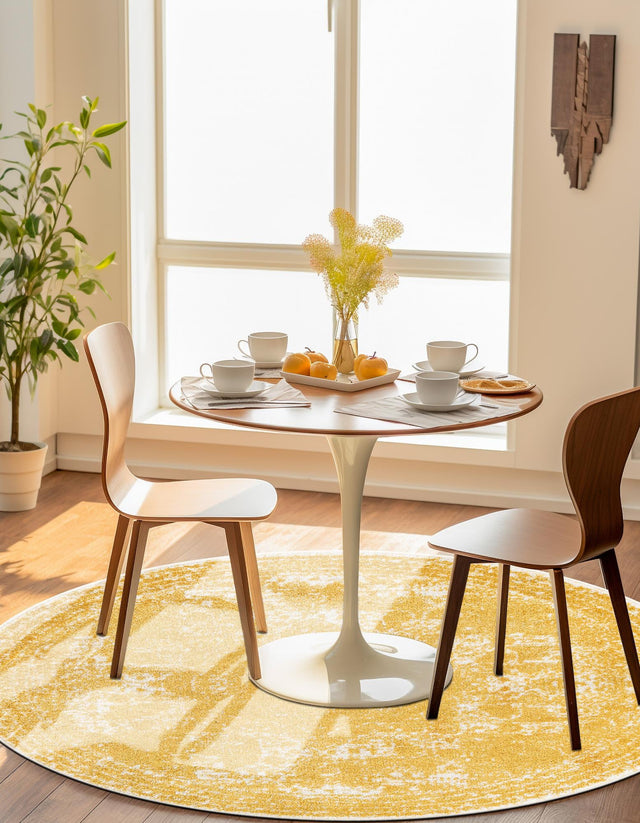 Yellow 12' x 12' Bromley Round Area Rug 100% Polypropylene With Cotton Backing Vintage Distressed Colorful Traditional Carpet for Living Dining Rooms Offices for Sale at Rug Engine